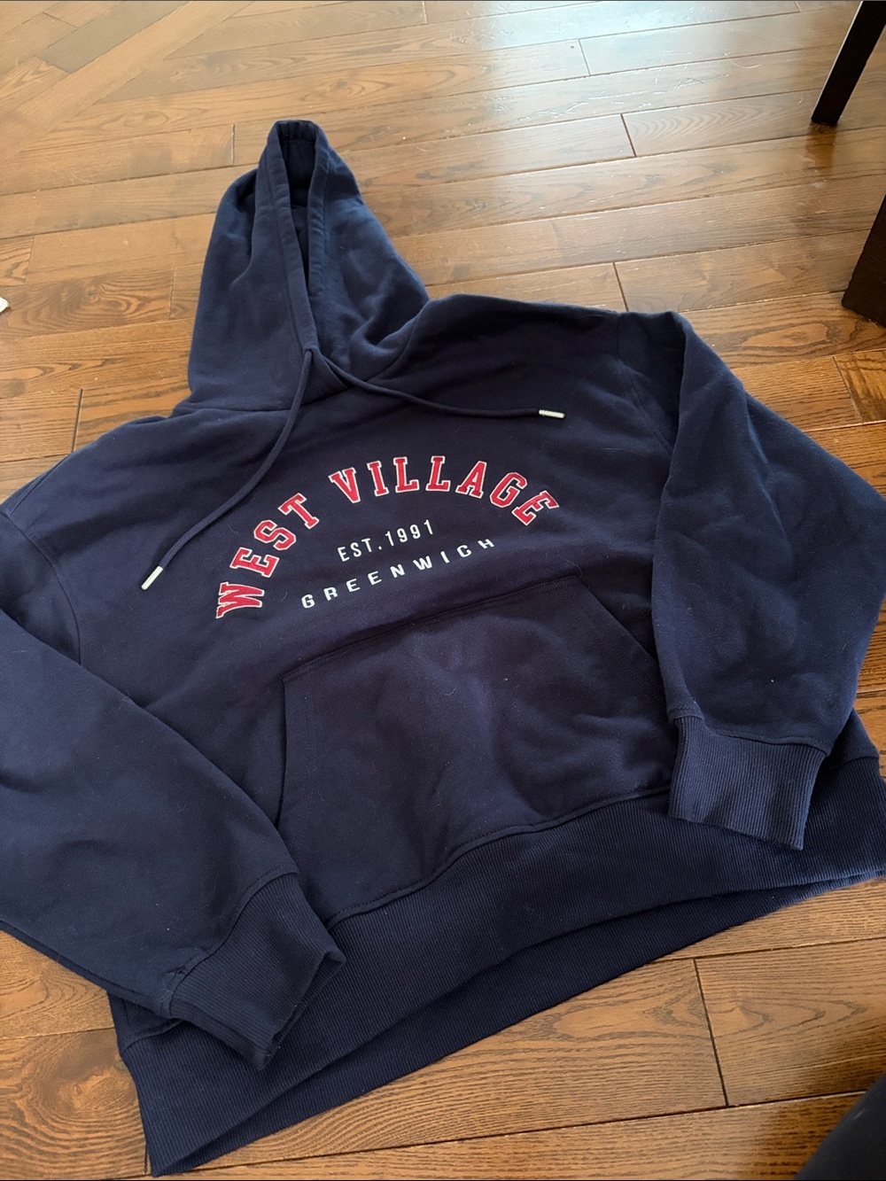 Garage Navy West Village Pullover Hoodie with Red Lettering